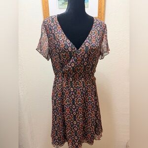 Rebecca Minkoff Gardenia Floral Mini Dress V-neck flutter sleeves size 8 silk